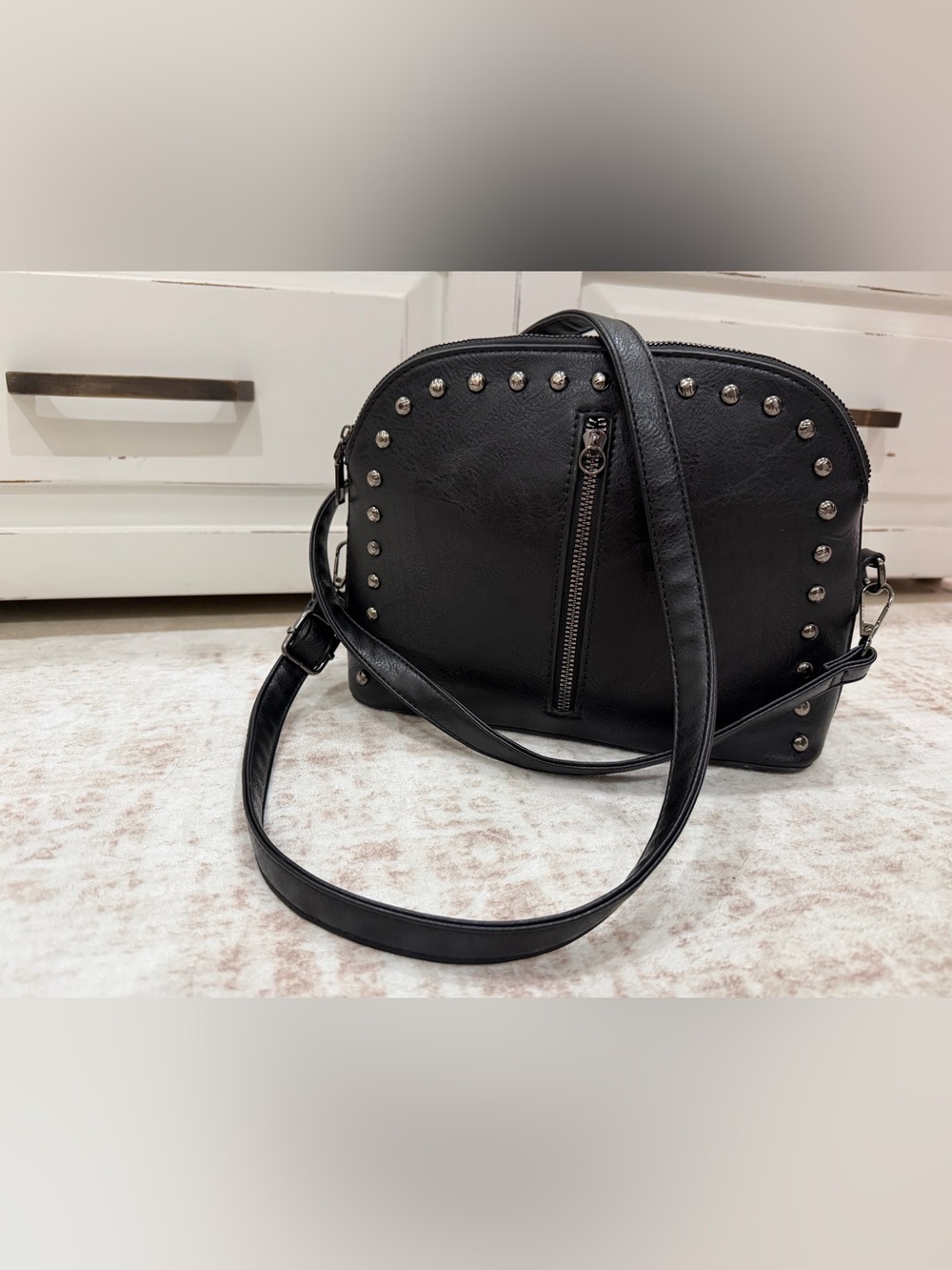 Sam & Hadley Black Stud-Trim Crossbody Bag for Women